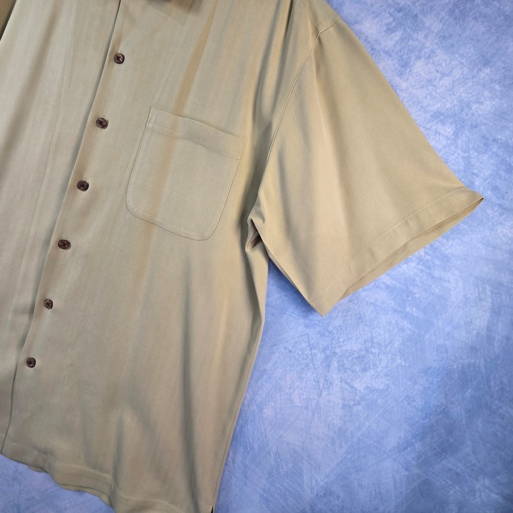 Tommy Bahama Mens XL Silk Camp Shirt Tan Herringbone Short Sleeve Button Up - Picture 3 of 7